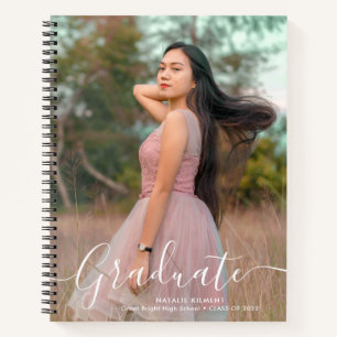 White Script Modern Graduate Photo Graduation Notebook