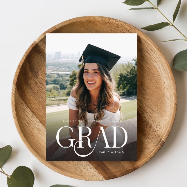 White Script Modern Graduate Photo Graduation Postcard (Creator Uploaded)