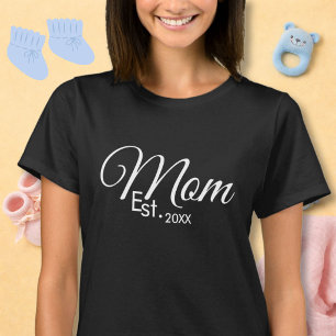 White Script Mom Established New Mom  T-Shirt