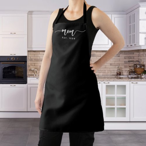 White Script Mom Established Year Apron