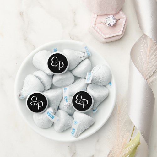 White Script Monogram on Black Hersheys Kisses