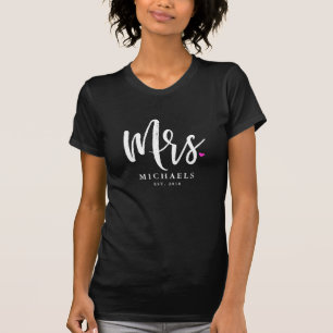White Script Mrs. (Name) With Your Wedding Year T-Shirt