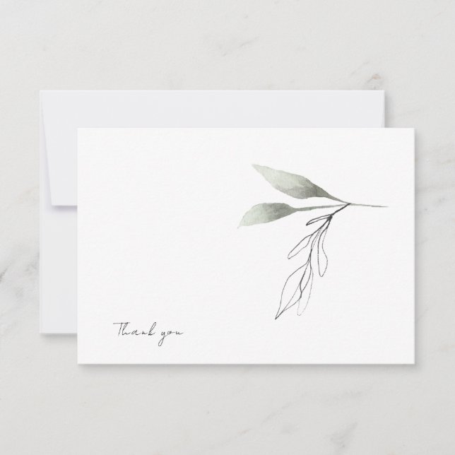 White Script Name Botanical Thank You Card (Front)