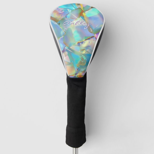 White Script Name on Opal Background Golf Head Cover (Front)