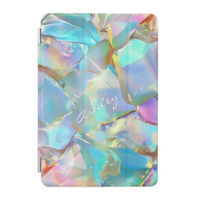 White Script Name on Opal Background iPad Mini Cover (Front)