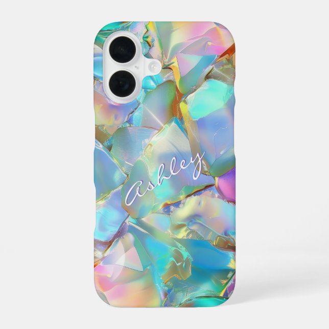 White Script Name on Opal Background Iphone Case (Back)