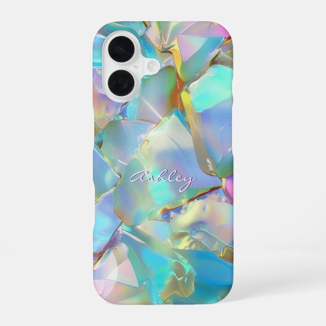 White Script Name on Opal Background Iphone Case (Back)