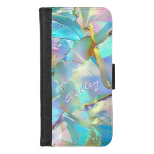 White Script Name on Opal Background iPhone 8/7 Wallet Case
