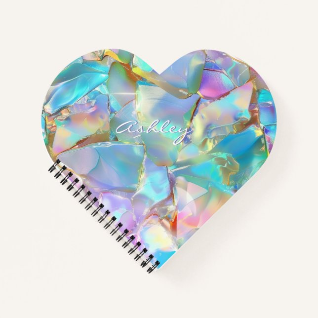 White Script Name on Opal Background Notebook (Front)