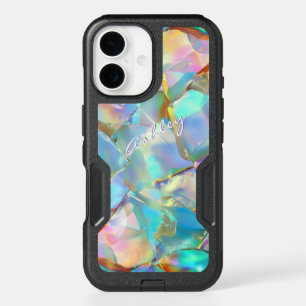 White Script Name on Opal Background iPhone 16 Case