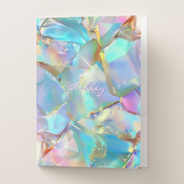 White Script Name on Opal Background Pocket Folder (Front)
