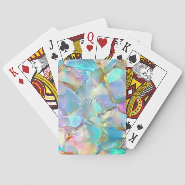 White Script Name on Opal Background Poker Cards (Back)