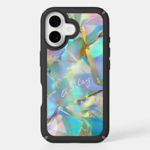 White Script Name on Opal Background iPhone 16 Case