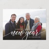 White Script New Year Holiday Photo Card