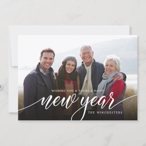 White Script New Year Holiday Photo Card