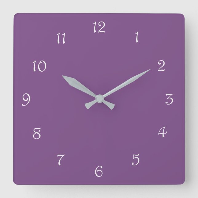 White Script Numbers On Purple wccnt Square Wall Clock (Front)