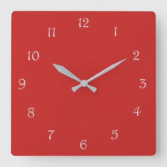White Script Numbers On Red wct Square Wall Clock (Front)