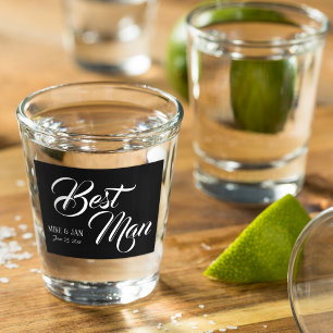 White Script on Black Wedding Best Man Shot Glass