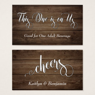 White Script on Rustic Brown Wood, Drink Tickets