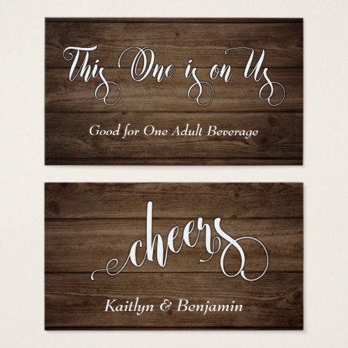White Script on Rustic Brown Wood Drink Tickets