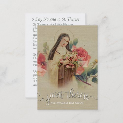 White Script Overlay  St Therese Little Flower Business Card