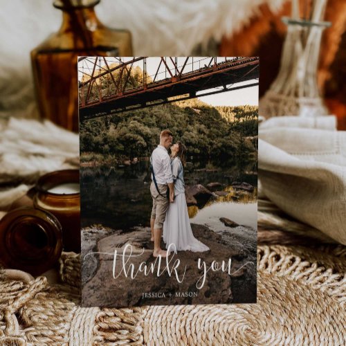 White Script Photo Wedding Thank You Postcard