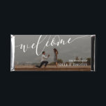 White Script Photo Welcome Wedding Hershey Bar Favors<br><div class="desc">Welcome chocolate wedding favor printed with your photo and names. Photo wedding chocolate favors personalized with your photo. Welcome chocolate bar favors with pretty white fonts.</div>