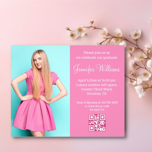 white script qr code photo graduation invitation  flyer (Creator Uploaded)