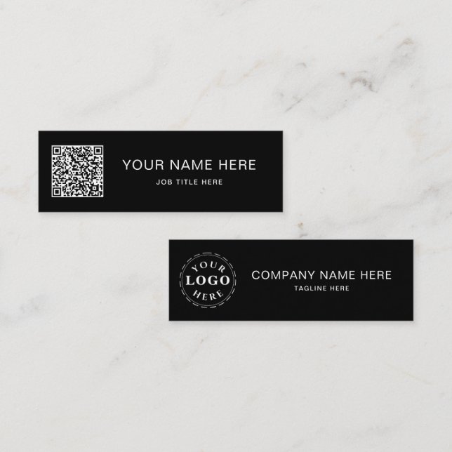 White Script QR on Black Mini Calling Card Design (Front/Back)