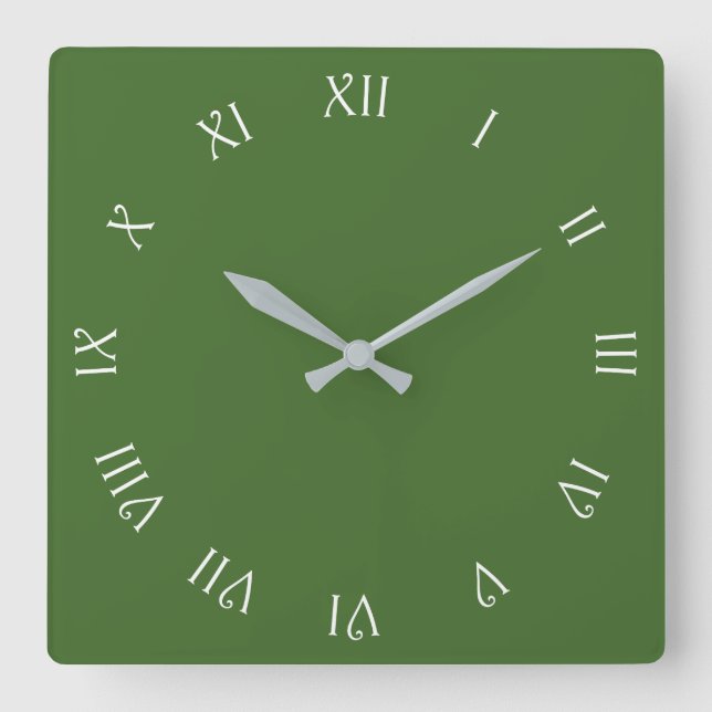 White Script Roman Numbers On Green wccnt Square Wall Clock (Front)