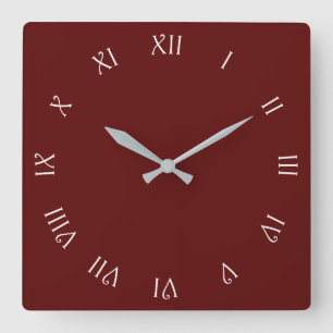 White Script Roman Numbers On Red wccn Square Wall Clock