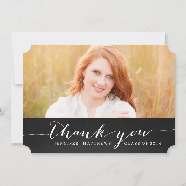 White Script Rustic Graduation Thank You Card (Front)