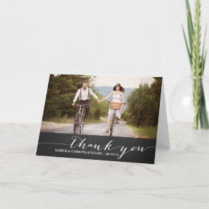 White Script Rustic Wedding Thank You Card