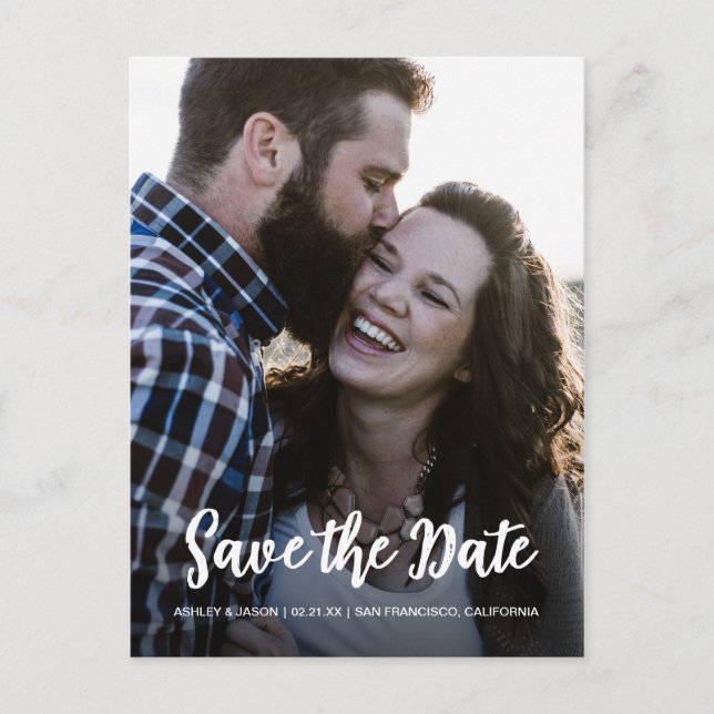 White Script Save the Date Photo Announcement Postcard (Front)
