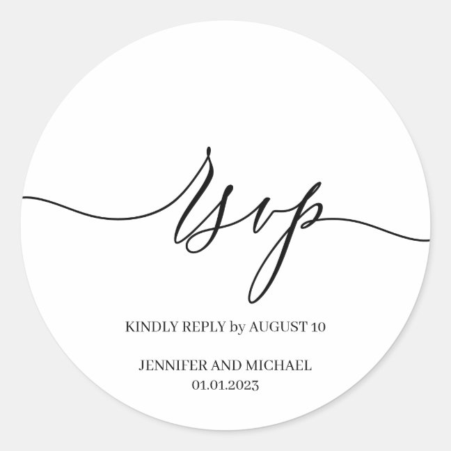 White Script Signature Elegant Wedding RSVP Classic Round Sticker