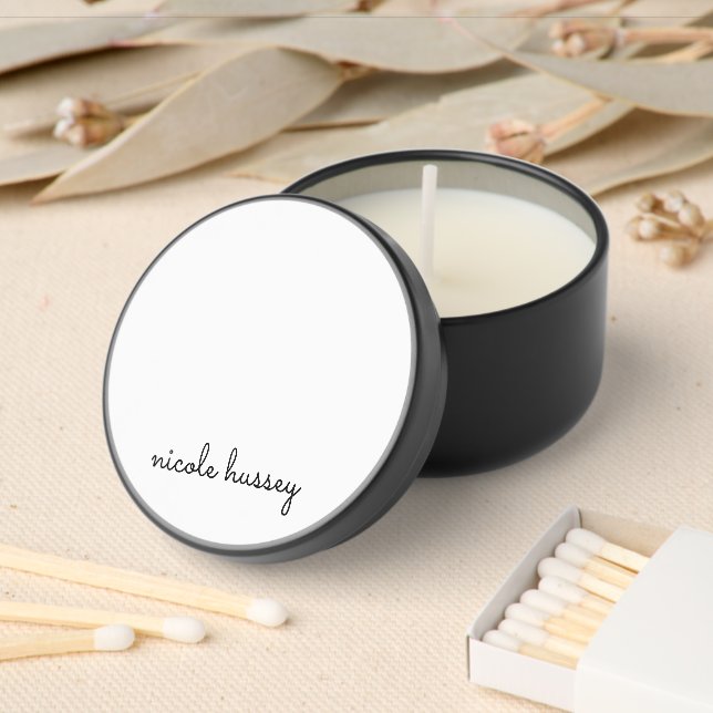 White Script | Stylish Monogram Modern Mini Candle Favors (Insitu)