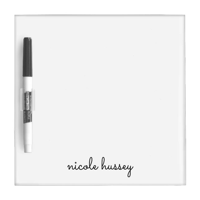 White Script  | Stylish Monogram Modern Minimalist Dry Erase Board (Front)