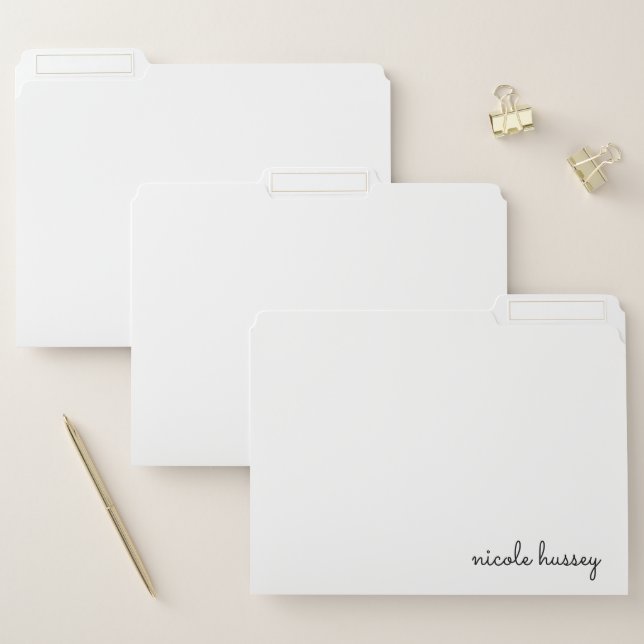 White Script  | Stylish Monogram Modern Minimalist File Folder (Set)