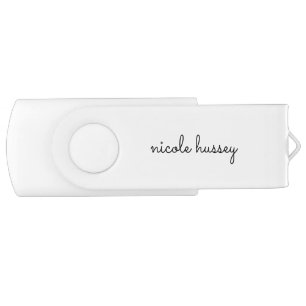 White Script Stylish Monogram Modern Minimalist Flash Drive