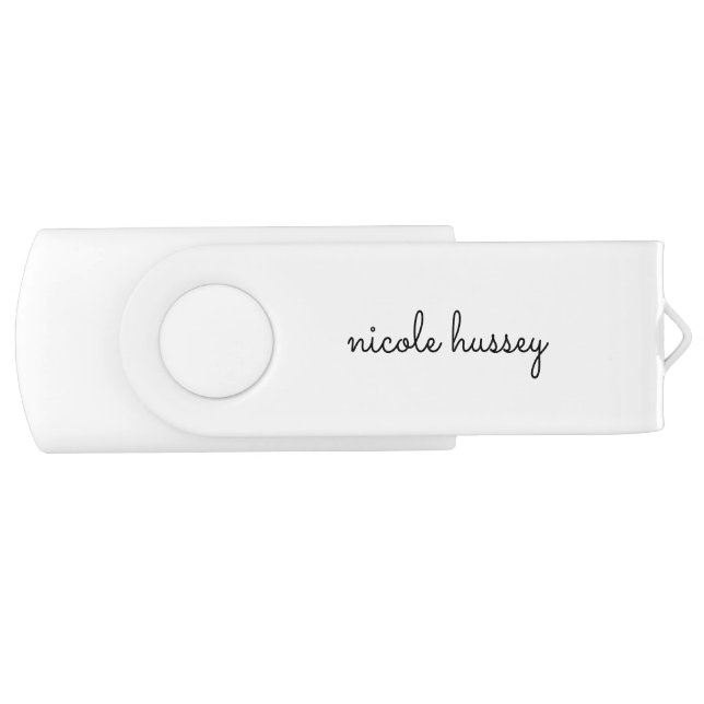 White Script  | Stylish Monogram Modern Minimalist Flash Drive (Front)