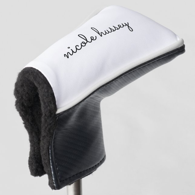 White Script  | Stylish Monogram Modern Minimalist Golf Head Cover (3/4 Front)
