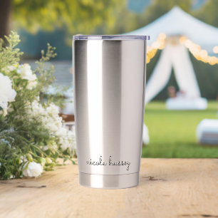 White Script    Stylish Monogram Modern Minimalist Insulated Tumbler