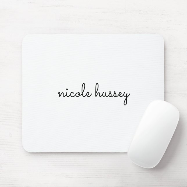 White Script  | Stylish Monogram Modern Minimalist Mouse Pad (With Mouse)