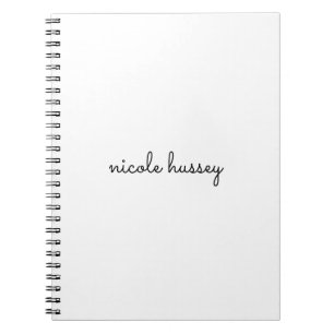 White Script    Stylish Monogram Modern Minimalist Notebook
