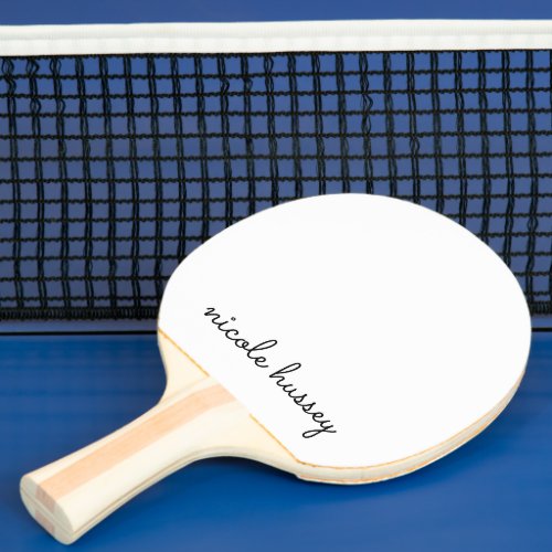 White Script   Stylish Monogram Modern Minimalist Ping Pong Paddle
