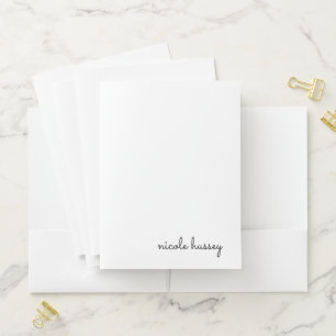 White Script    Stylish Monogram Modern Minimalist Pocket Folder