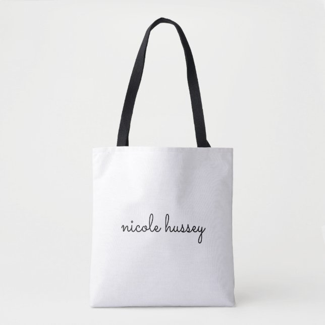 White Script  | Stylish Monogram Modern Minimalist Tote Bag (Front)