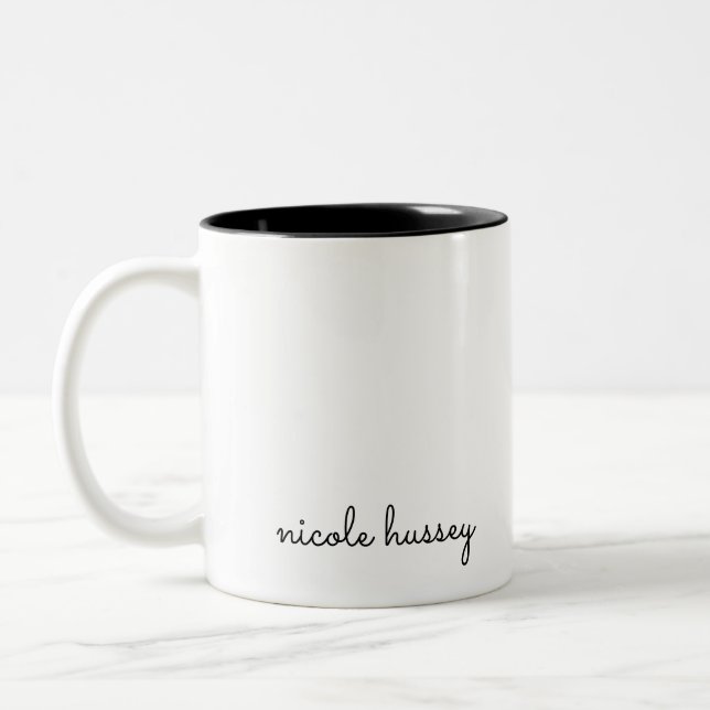 White Script  | Stylish Monogram Modern Minimalist Two-Tone Coffee Mug (Left)