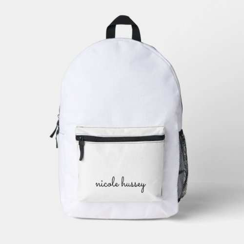 White Script   Stylish Monogram Modern Printed Backpack