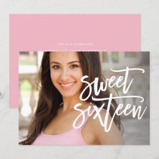 White Script Sweet Sixteen Photo Birthday Invite